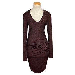 Riller & Fount Dress Long Sleeves Burgundy Red Black Heather Ruched Size Medium